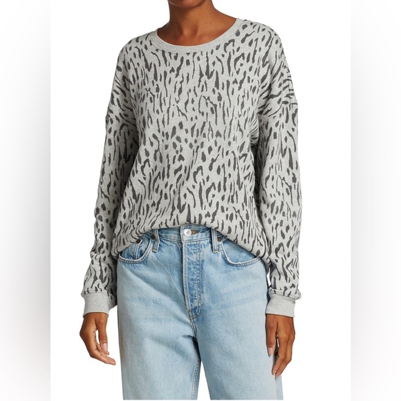 Rails Marlo Gray Abstract Cheetah Long Sleeve Crew Neck Sweatshirt Size S - Picture 1 of 13